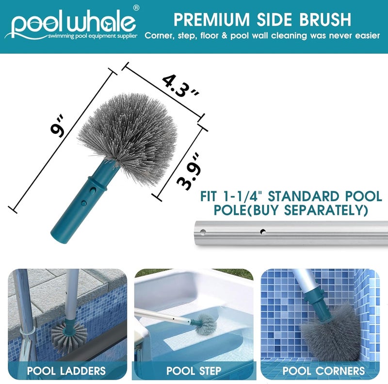 POOLWHALE 20'' Pool Brush Head, Detachable Pool Cleaning Brush with Durable Around Nylon Bristles, EZ Clip Aluminum Handle- Clean Swimming Pools Walls, Steps & Corners Faster - Image 4